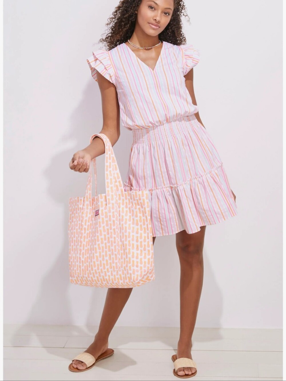Vineyard Vines Women's Performance Pink Orange Harbor Stripe Casual Dress